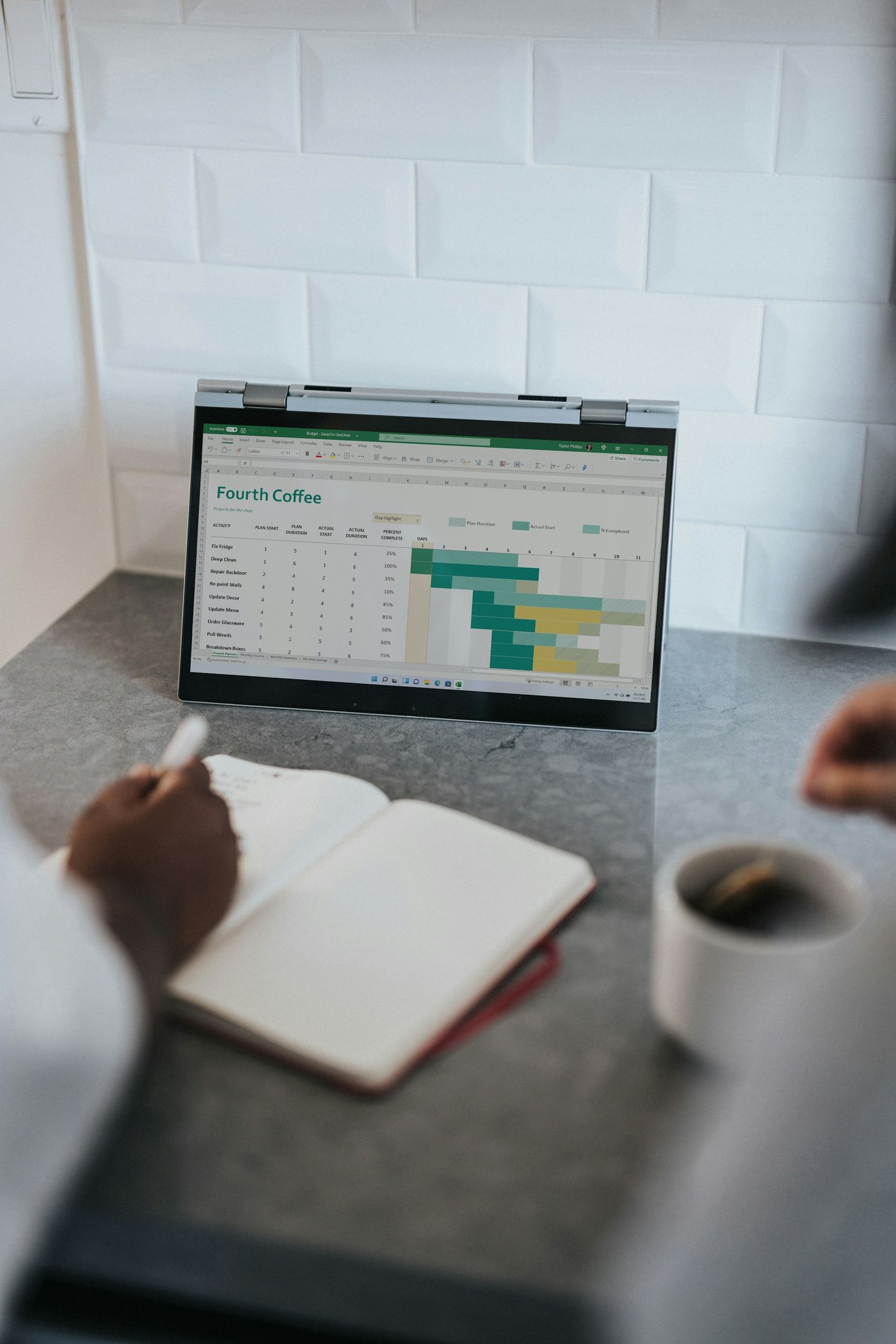 Reviewing business financials on a tablet, checking the double dip between the valuation and maintenance
